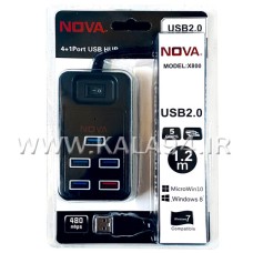هاب NOVA X800 / با 4+1 پورت USB 3.0 و USB 2.0 / کلیددار / کابلی 1.2 متری ضخیم و مقاوم / 5GBPS / 480mbps / ورودی آداپتوری میکرو /  پرسرعت بدون افت کیفیت